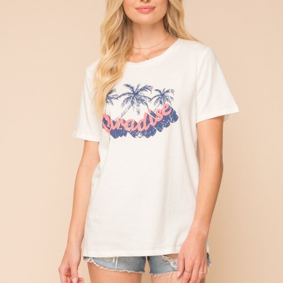 HEM & THREAD Paradise Graphic Tee | White Palm Tree Print T-Shirt - Picture 10 of 10